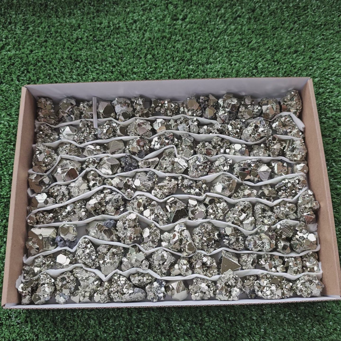 Load video: Box 112 pcs pyrite Octahedral