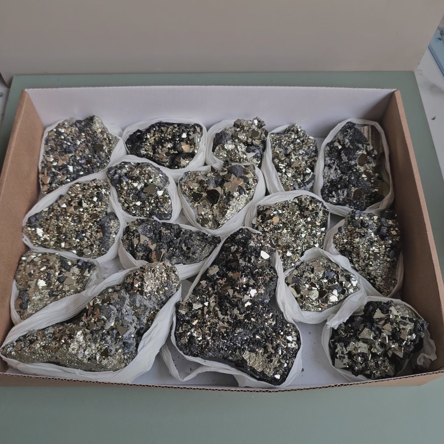 Load video: Flat pyrite Octahedral