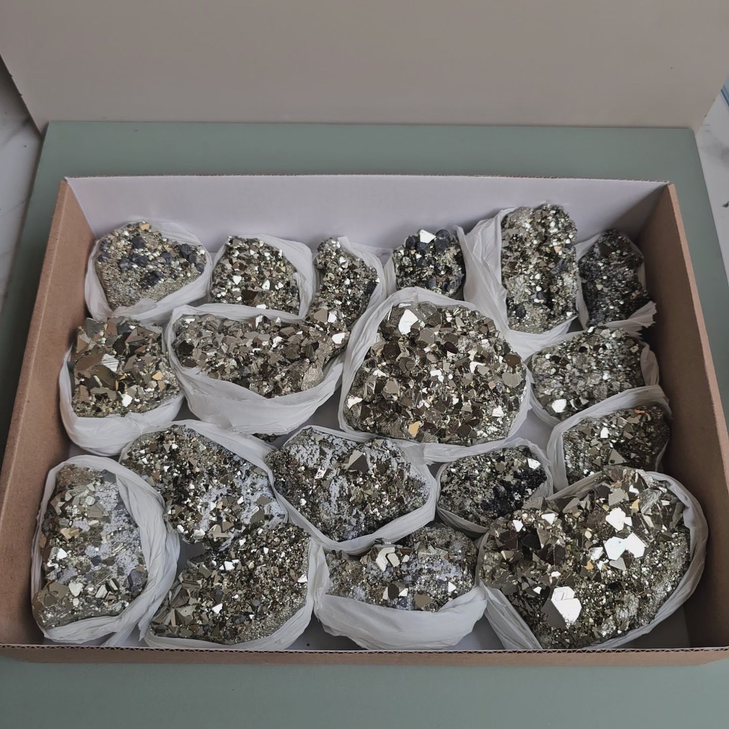 Load video: Flat pyrite Octahedral