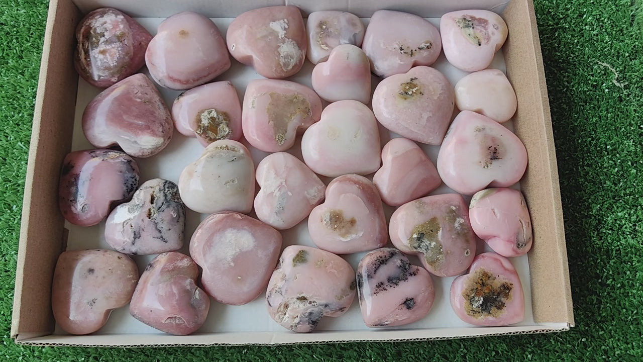 Load video: 28 pc pink opal hearts