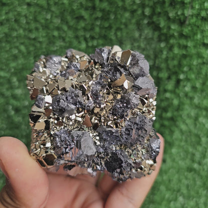 Galena Crystals on Octahedral Pyrite