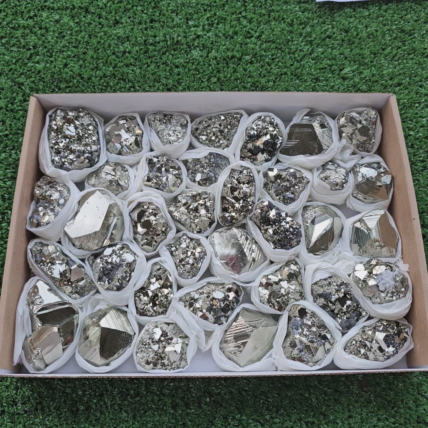 Load video: Box 36 pcs pyrite Octahedral